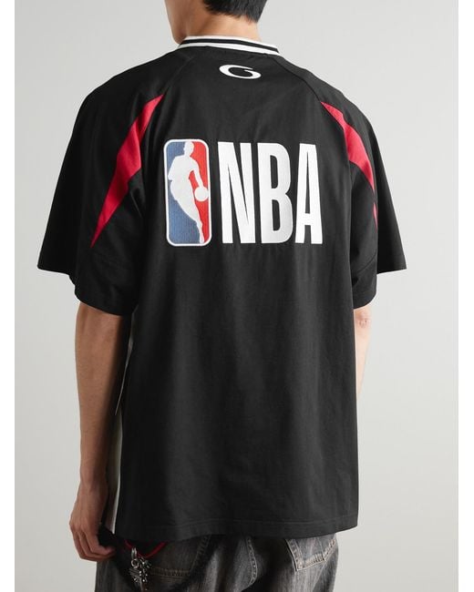 Balenciaga Black Nba Oversized Logo-embroidered Cotton-jersey T-shirt for men