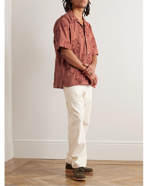 Kardo Convertible-collar Embroidered Striped Cotton Shirt for men
