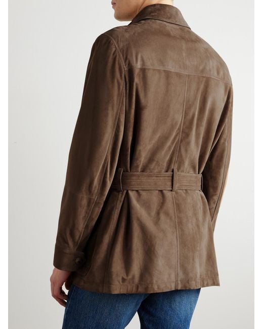 Brunello Cucinelli Brown Belted Suede Field Jacket for men