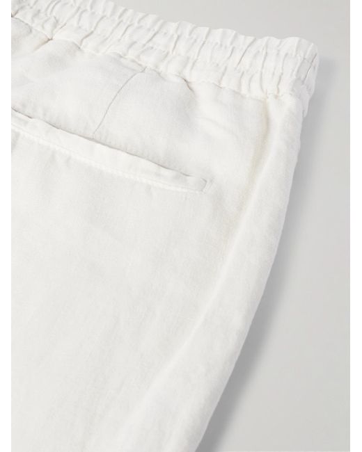 Pantaloni a gamba dritta in twill di lino con pinces e coulisse di Brunello Cucinelli in White da Uomo