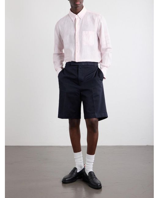 Thom Browne Pink Button-Down Collar Garment-Dyed Linen Shirt for men