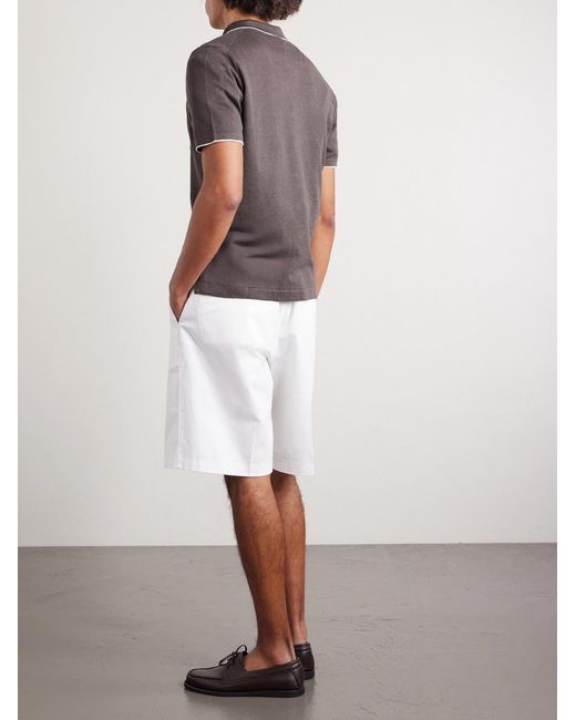 Fedeli Brown Camp-collar Contrast-tipped Linen And Cotton-blend Shirt for men