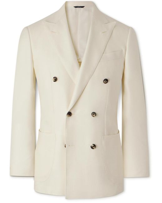 Thom Sweeney Natural Slim-fit Double-breasted Herringbone Cashmere And Silk-blend Blazer for men