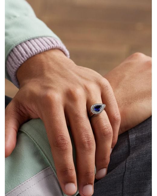 42 Suns Ring aus 14 Karat Weißgold mit synthetischem Saphir und synthetischen Diamanten in Black für Herren