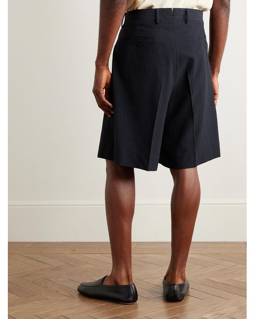 STÒFFA Blue Pleated Wool-seersucker Shorts for men