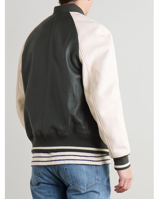 Mr P. Blue Full-Grain Leather Varsity Jacket for men