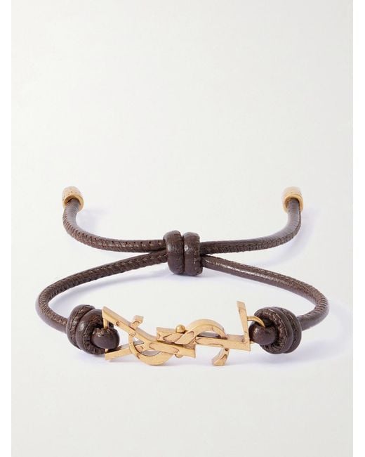 Saint Laurent Natural Gold-tone And Leather Bracelet for men