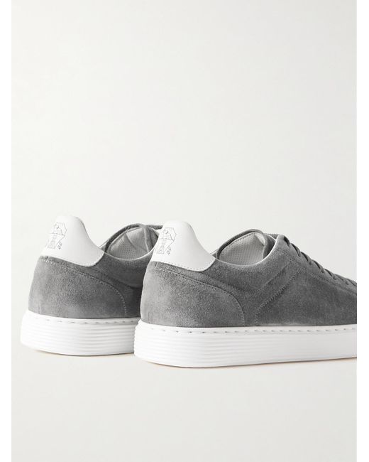 Brunello Cucinelli Gray Urano Leather-trimmed Suede Sneakers for men