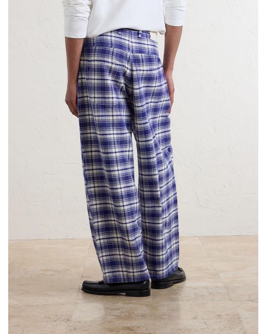 STORY mfg. Blue Lush Wide-leg Checked Organic Cotton Trousers for men