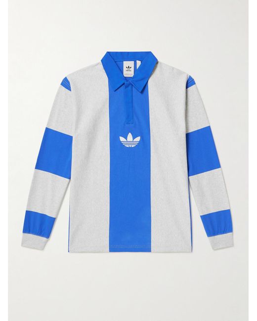 Adidas Originals Blue Hack Rugby Logo-embroidered Striped Cotton-jersey Polo Shirt for men