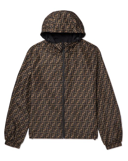 Fendi Brown Reversible Logo-print Shell Hooded Jacket for men