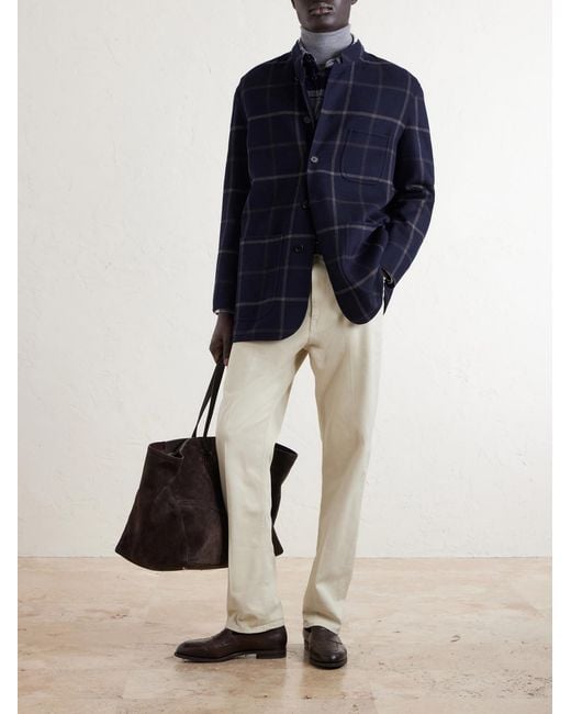 Dunhill Blue Checked Wool-Blend Coat for men