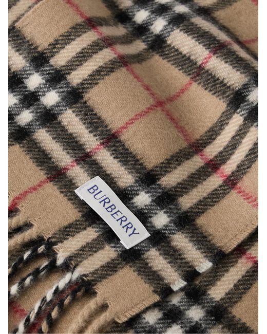 Burberry Brown Fringed Checked Cashmere Scarf for men