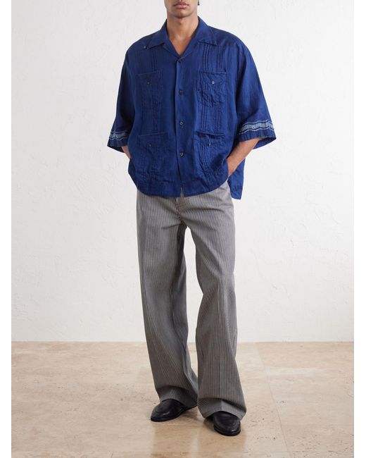 Kapital Blue Camp-Collar Printed Linen Cuban Shirt for men