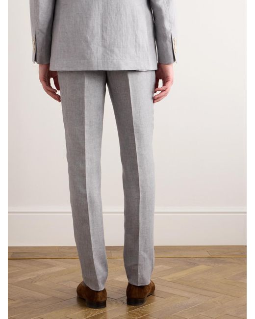 Pantaloni a gamba dritta in lino con pinces di Brunello Cucinelli in Gray da Uomo