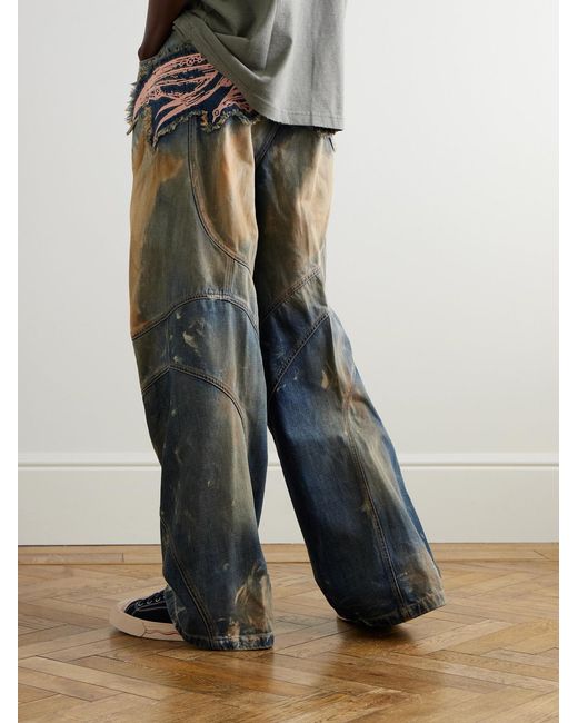 Acne Blue Porgata Wide-Leg Appliquéd Distressed Panelled Jeans for men