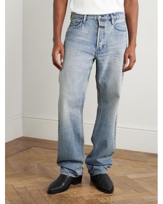 Jeans A Gamba Dritta Con Logo Applicato di Fear Of God in Blue da Uomo