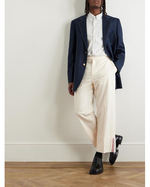 Thom Browne Gerade geschnittene Hose aus Baumwollmusselin mit Stickereien in White für Herren