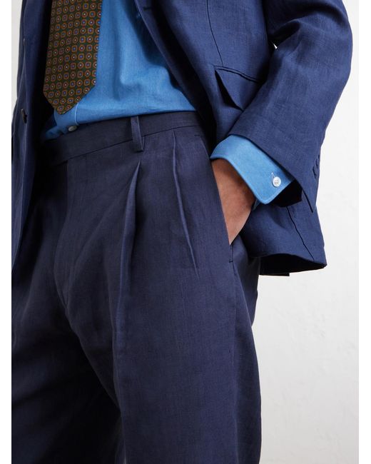 Rubinacci Blue Ciro Straight-leg Linen Suit Trousers for men