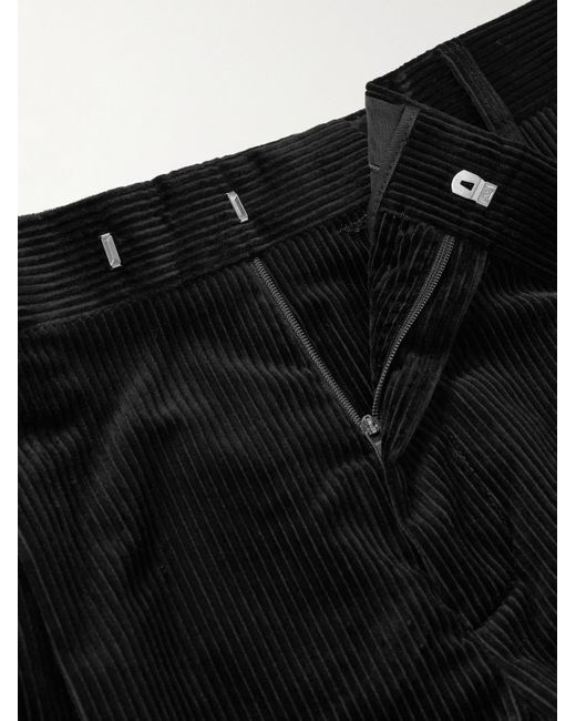 Mr P. Black Tapered Pleated Cotton And Cashmere-Blend Corduroy Trousers for men