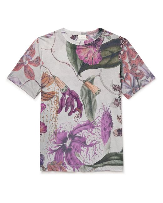 Dries Van Noten Pink Slim-fit Floral-print Cotton-jersey T-shirt for men
