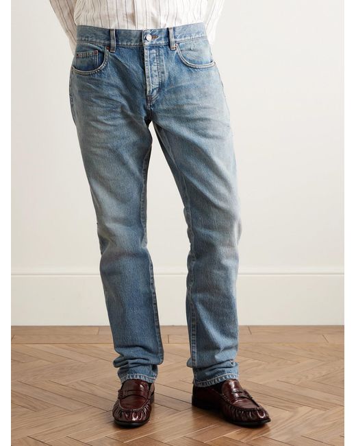 Saint Laurent Blue Slim-Fit Distressed Jeans for men