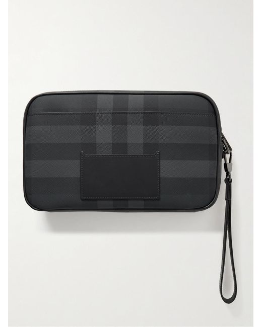 Burberry Black Checked Coated-canvas Pouch for men
