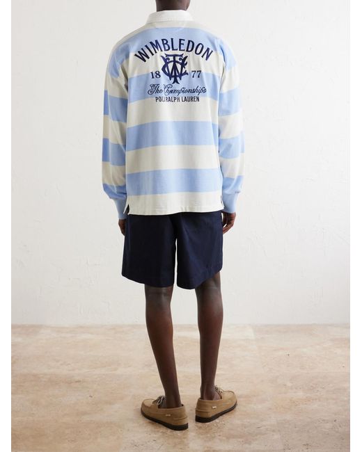 Polo Ralph Lauren Blue Wimbledon Logo-Embroidered Striped Cotton Polo Shirt for men