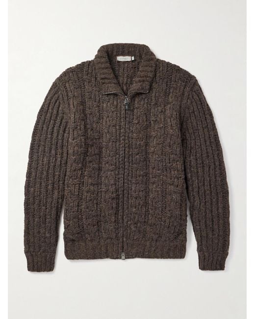 Canali Gray Basketwoven Alpaca-blend Zip-up Cardigan for men
