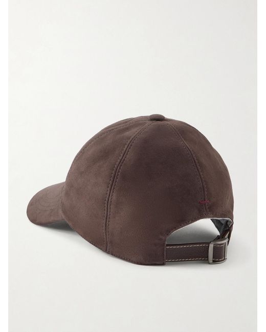 Brunello Cucinelli Brown Logo-embroidered Suede Cap for men