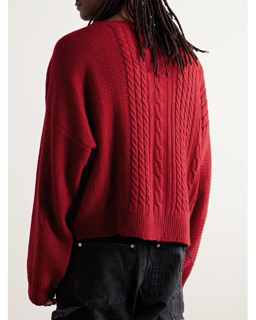 Enfants Riches Deprimes Red Distressed Cable-Knit Cashmere Sweater for men