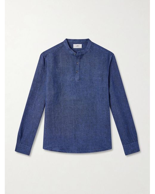 Mr P. Blue Herringbone Linen Shirt for men