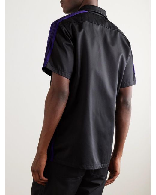 Needles Black Webbing-trimmed Logo-embroidered Cotton-blend Twill Shirt for men