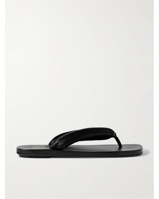 Dries Van Noten Black Padded Leather Flip Flops for men