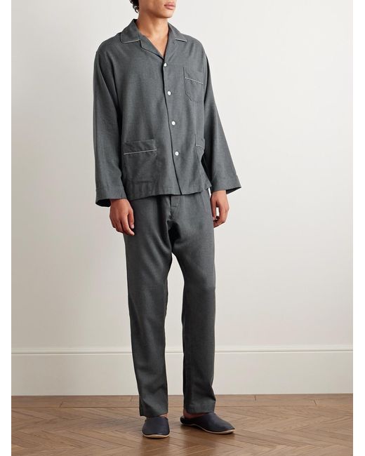 Thom Sweeney Gray Camp-Collar Cotton And Cashmere-Blend Twill Pyjama Set for men