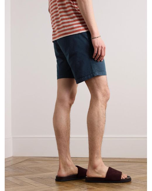 Mr P. Blue Straight-leg Garment-dyed Organic Cotton-blend Twill Shorts for men