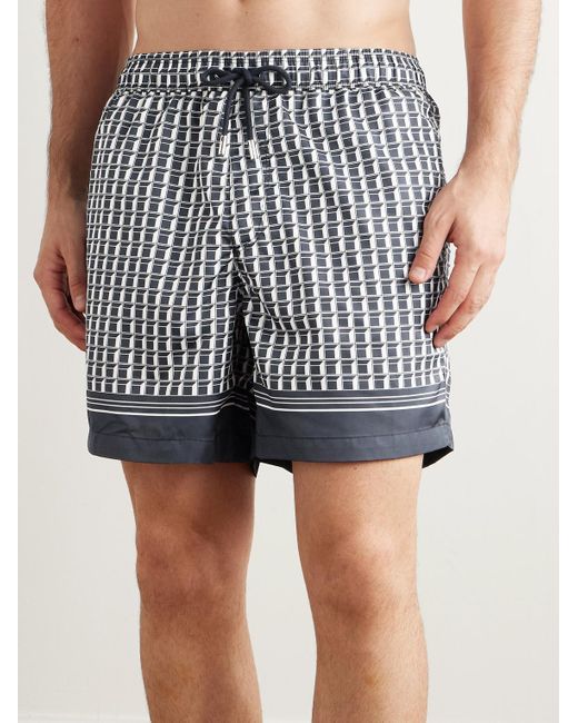 Mr P. Black Straight-Leg Mid-Length Printed Swim Shorts for men