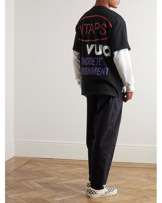(w)taps Black Logo-Appliquéd Printed Cotton-Jersey T-Shirt for men