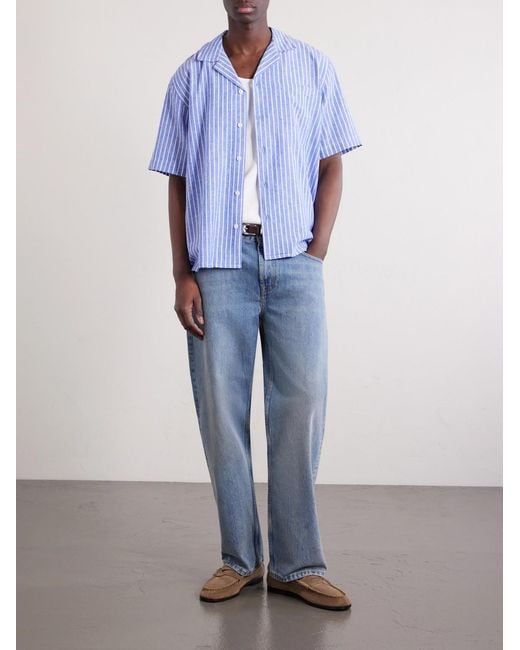 Corridor NYC Blue Camp-Collar Striped Linen And Cotton-Blend Shirt for men