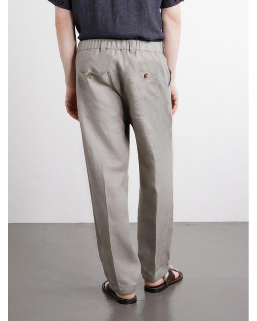 Brunello Cucinelli Gray Straight-Leg Herringbone Linen Trousers for men