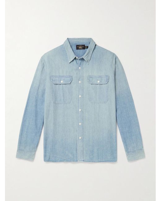 RRL Blue Illinois Washed-Denim Shirt for men