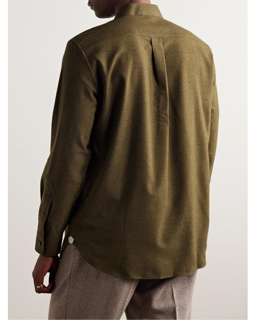 Loro Piana Green Elia Grandad-Collar Virgin Wool And Cashmere-Blend Shirt for men