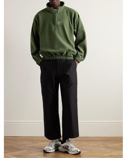 (w)taps Green Logo-embroidered Fleece Half-zip Sweatshirt for men
