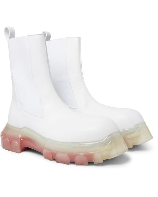 Rick Owens White Mega Bozo Tractor Beetle Leather Boots for men