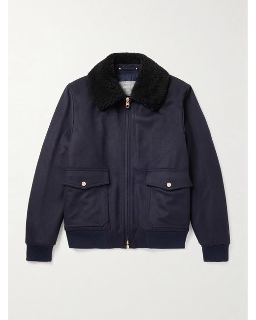 Private White V.c. Blue The Flight Jacket 3.0 Shearling-Trimmed Wool Bomber Jacket for men