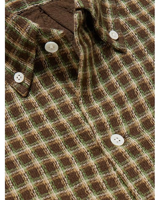 Camicia in cotone a quadri con collo button-down di Beams Plus in Green da Uomo