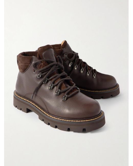 Loro Piana Beinn Walk Schnürstiefel aus Leder und wattiertem Veloursleder mit Shearling-Futter in Brown für Herren