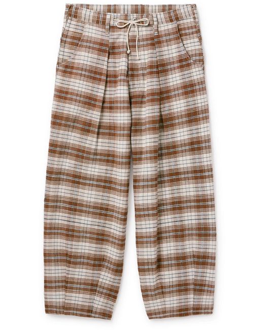STORY mfg. Blue Lush Wide-leg Pleated Checked Cotton Pants for men