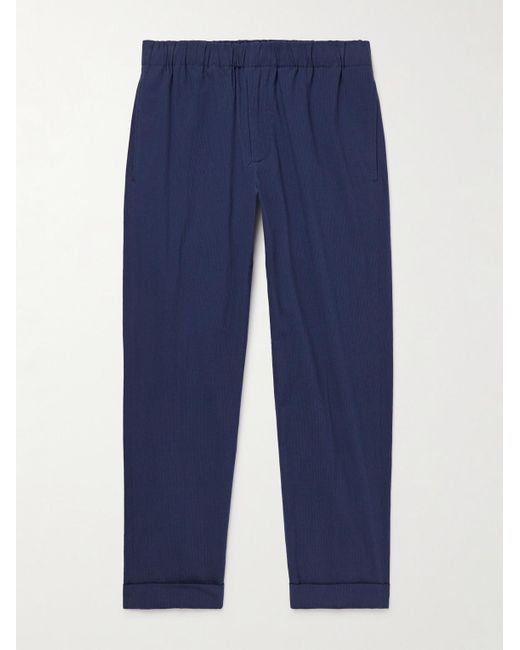 Club Monaco Blue Straight-leg Cotton-blend Seersucker Trousers for men