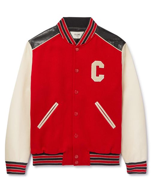 CELINE HOMME Teddy Appliquéd Mohair And Leather Bomber Jacket in Red ...